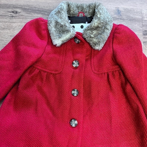 Cherokee Red Dress Coat with Faux Fur Collar 2T - Picture 3 of 10